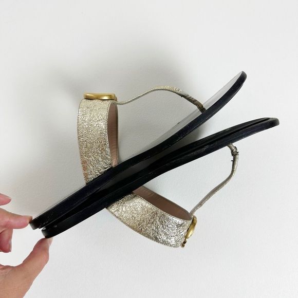 GUCCI Marmont Gold Sandal Size 38.5 US 8.5 Double GG Metallic Leather Flat Slide - Picture 11 of 15
